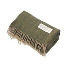 Recycled Wool Herringbone Blanket with Fringe – Soft Warm Throw - Heritage Of Scotland - Olive