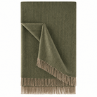 Recycled Wool Herringbone Blanket with Fringe – Soft Warm Throw - Heritage Of Scotland - Olive