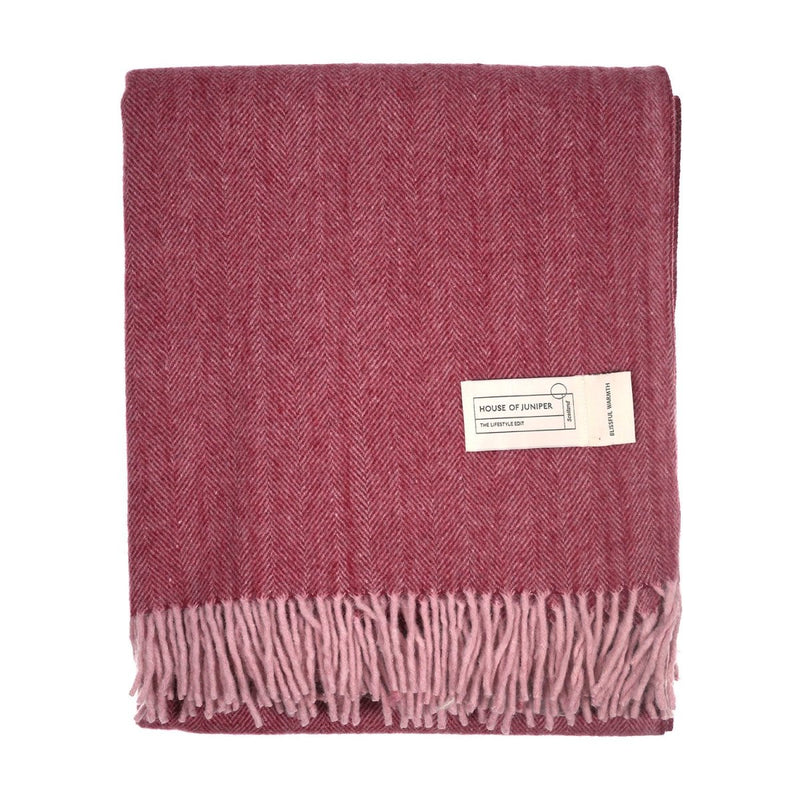 Recycled Wool Herringbone Blanket with Fringe – Soft Warm Throw - Heritage Of Scotland - Olive