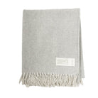 Recycled Wool Herringbone Blanket with Fringe - Soft Warm Throw - OYSTER GREY - Heritage Of Scotland -