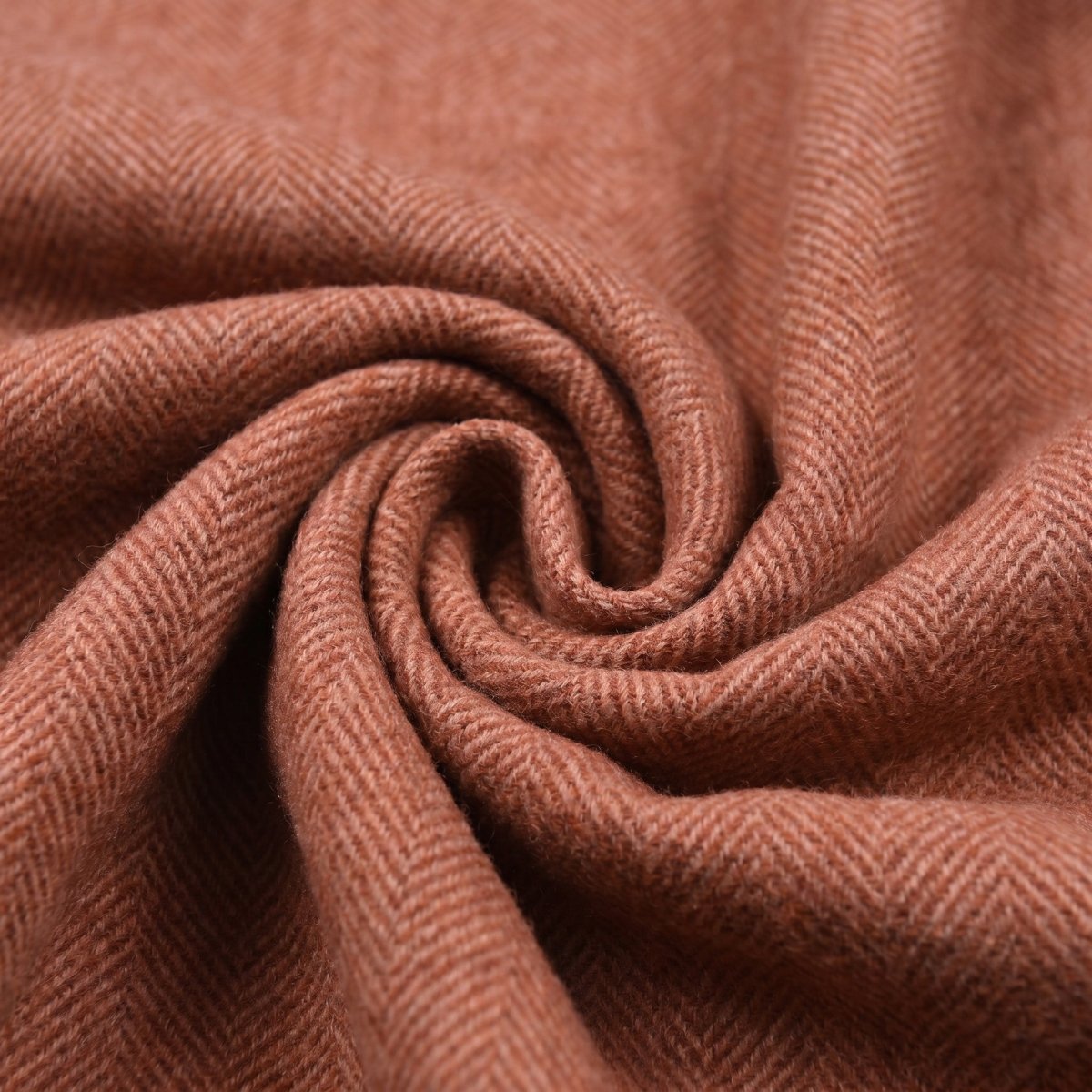 Recycled Wool Herringbone Blanket with Fringe - Soft Warm Throw - SPICE - Heritage Of Scotland -