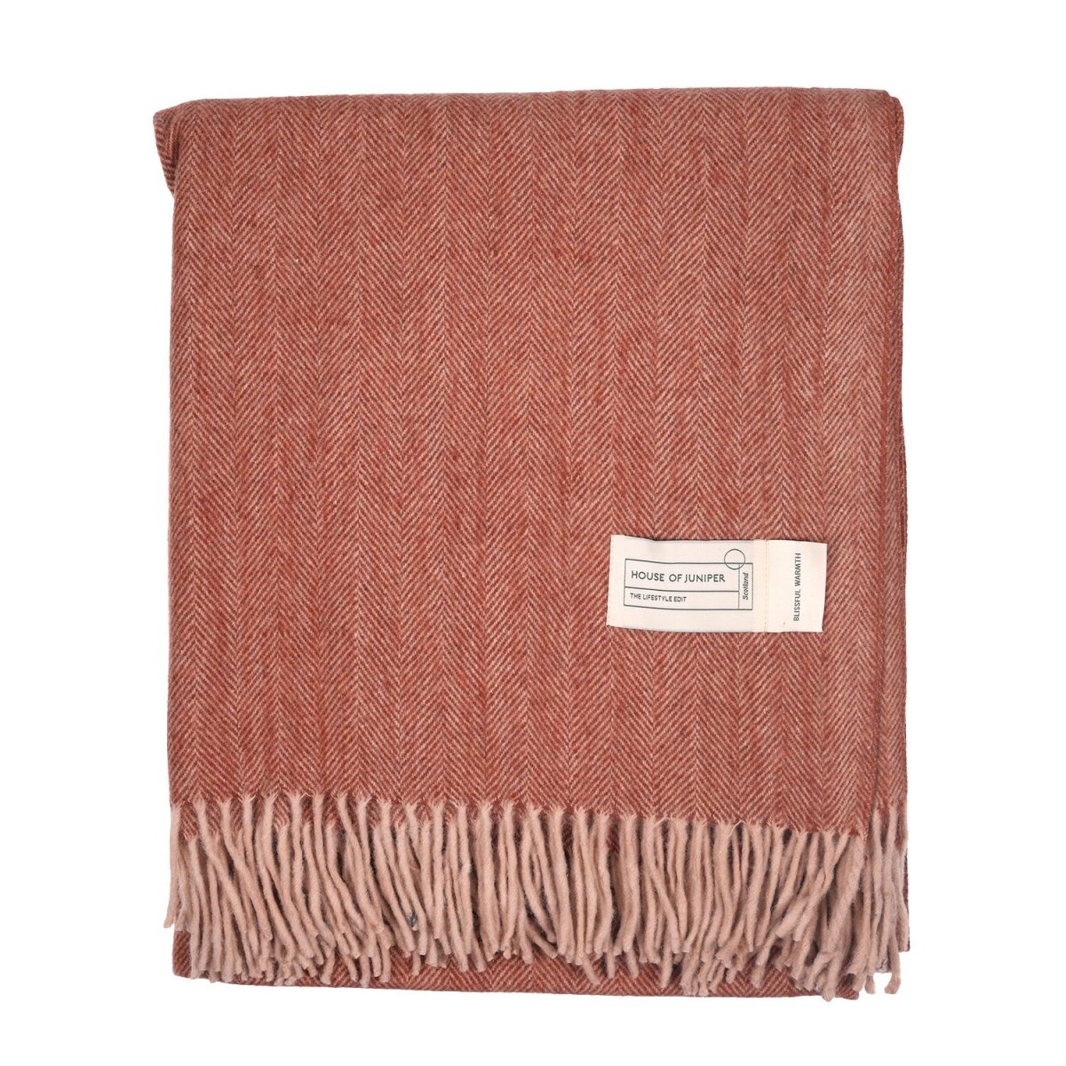 Recycled Wool Herringbone Blanket with Fringe - Soft Warm Throw - SPICE - Heritage Of Scotland -