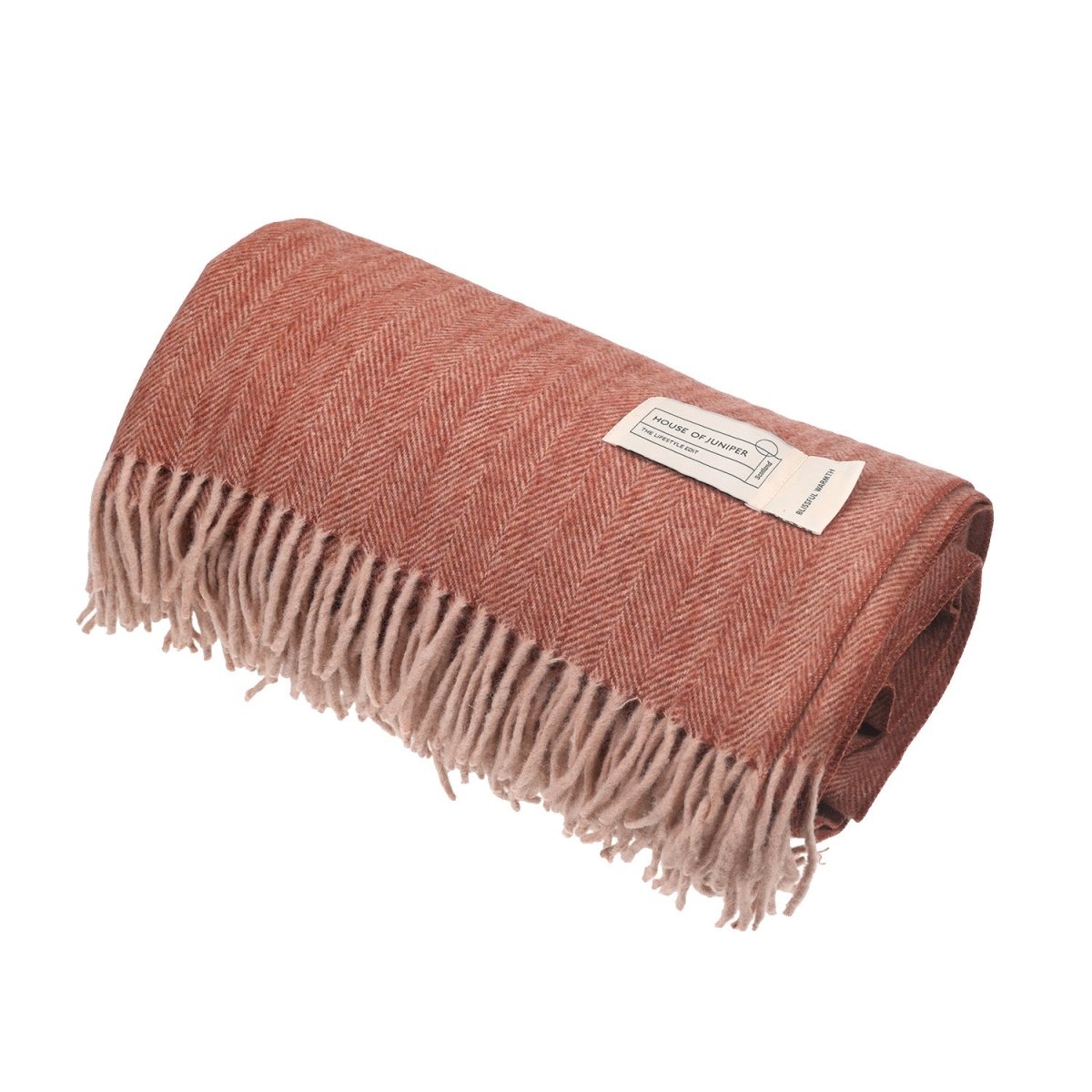 Recycled Wool Herringbone Blanket with Fringe - Soft Warm Throw - SPICE - Heritage Of Scotland -