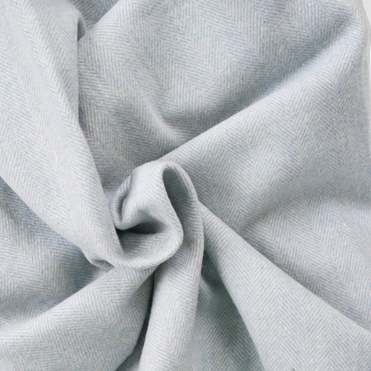 Recycled Wool Herringbone Knee Blanket – Pastel Fringed Throw - CORNFLOWER - Heritage Of Scotland -
