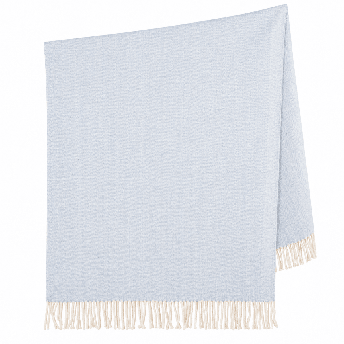 Recycled Wool Herringbone Knee Blanket – Pastel Fringed Throw - CORNFLOWER - Heritage Of Scotland -