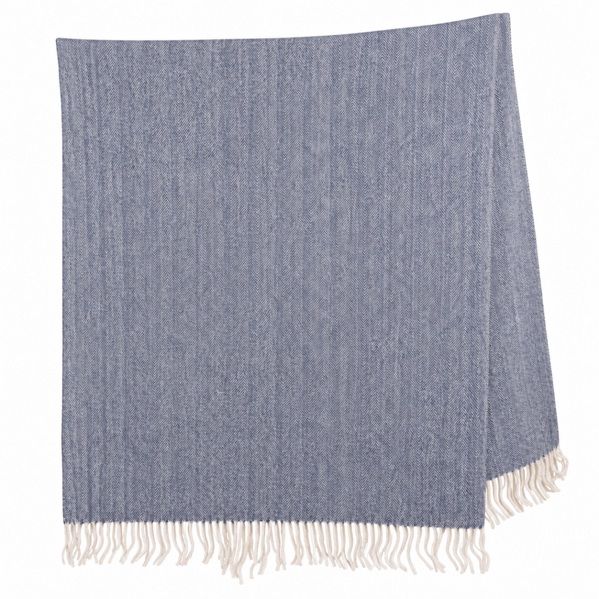 Recycled Wool Herringbone Knee Blanket – Pastel Fringed Throw - DENIM - Heritage Of Scotland -