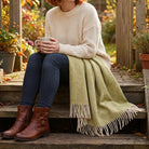 Recycled Wool Herringbone Knee Blanket – Pastel Fringed Throw - GREEN - Heritage Of Scotland -