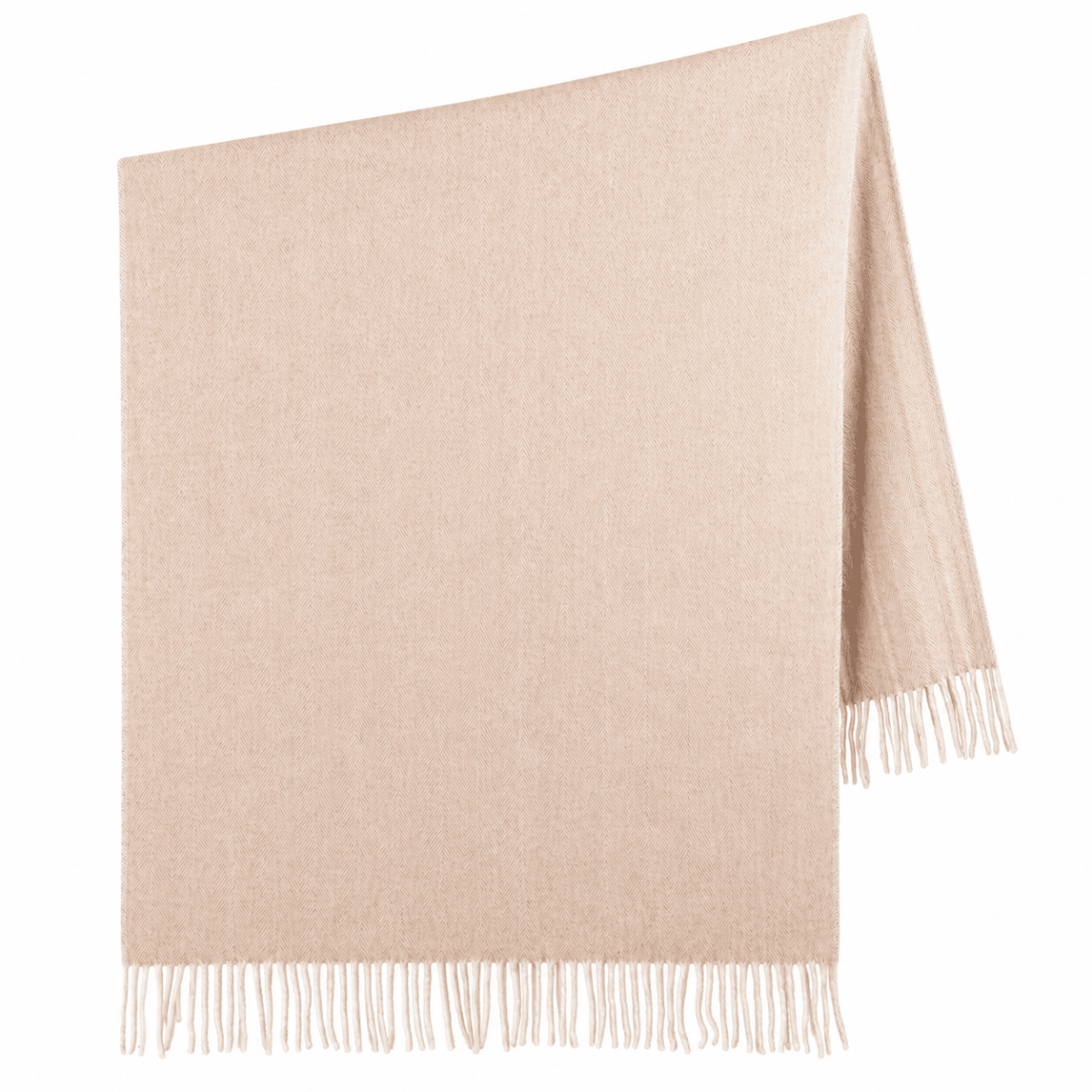 Recycled Wool Herringbone Knee Blanket – Pastel Fringed Throw - SAND BEIGE/NATURAL - Heritage Of Scotland -