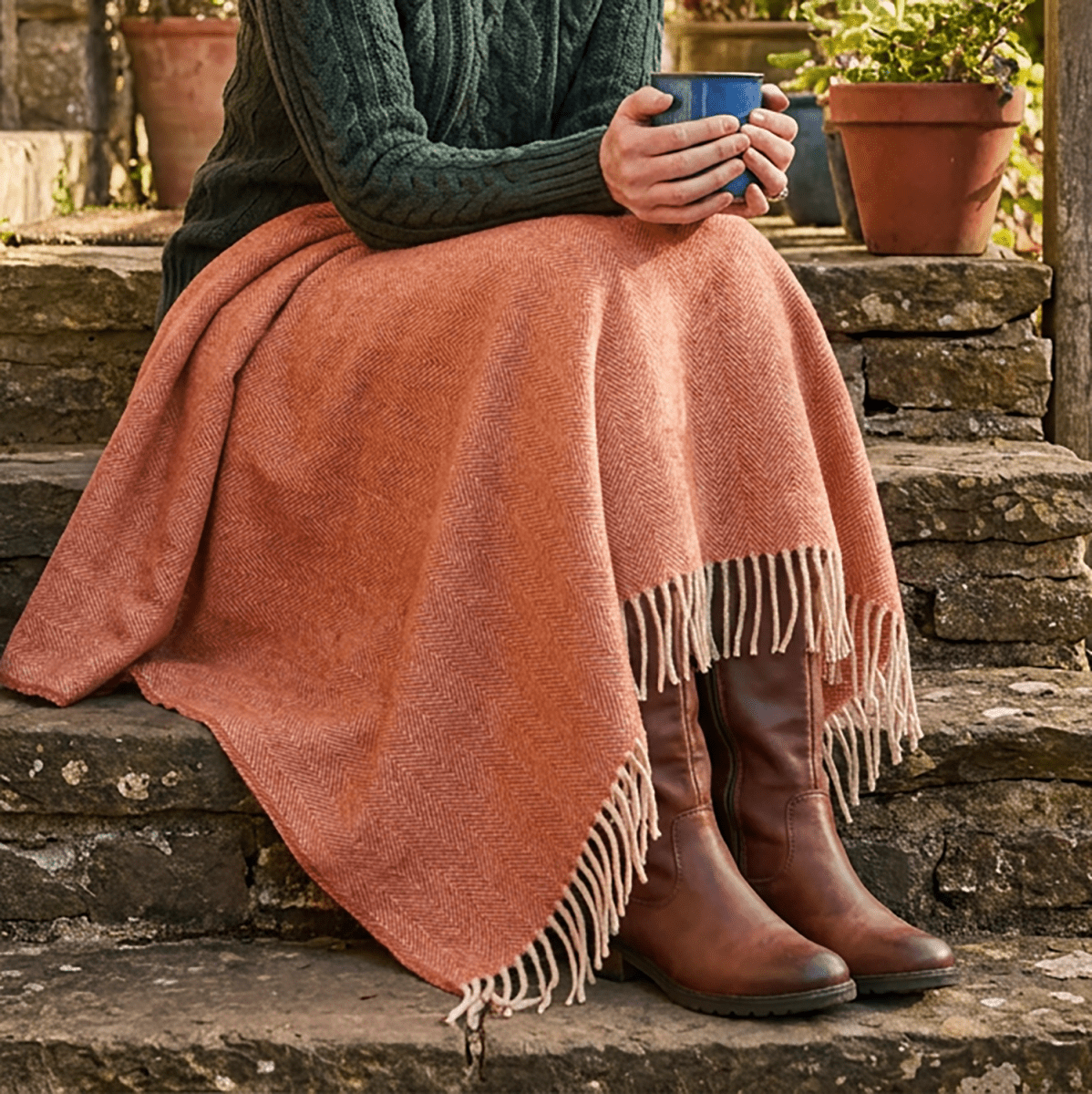 Recycled Wool Herringbone Knee Blanket – Pastel Fringed Throw - SPICE - Heritage Of Scotland -