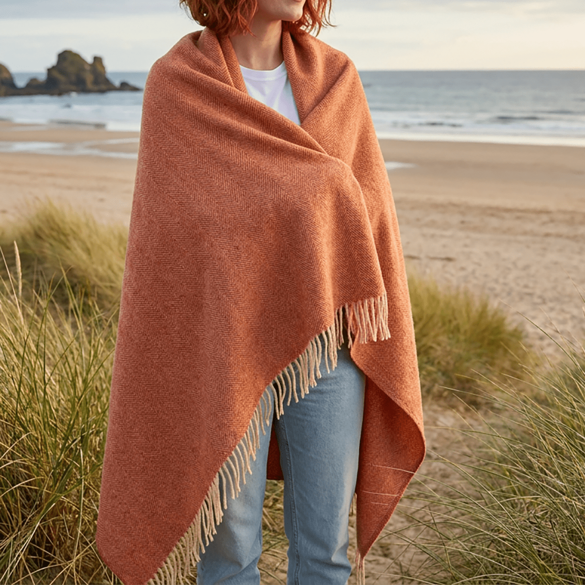 Recycled Wool Herringbone Knee Blanket – Pastel Fringed Throw - SPICE - Heritage Of Scotland -
