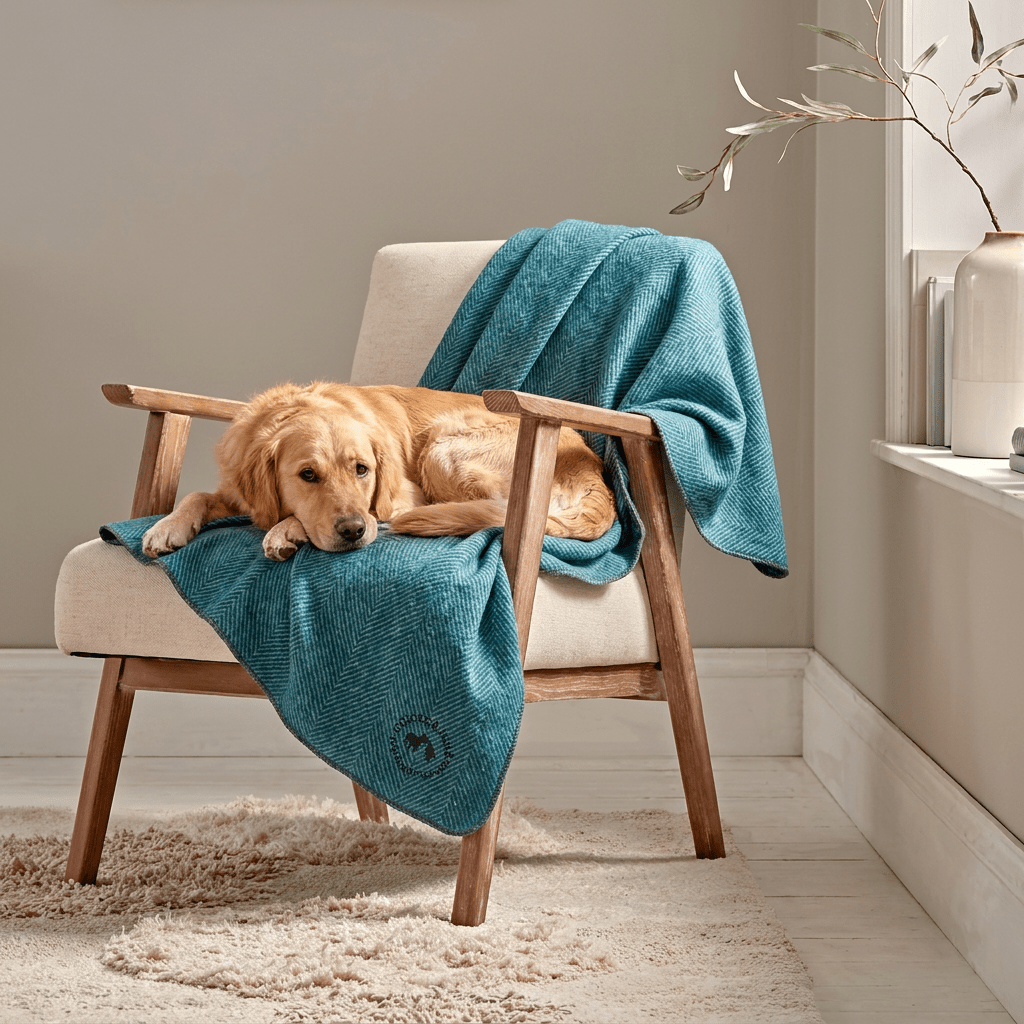 Recycled Wool Herringbone Pet Blanket – 150cm x 90cm - TURQUOISE - Heritage Of Scotland -