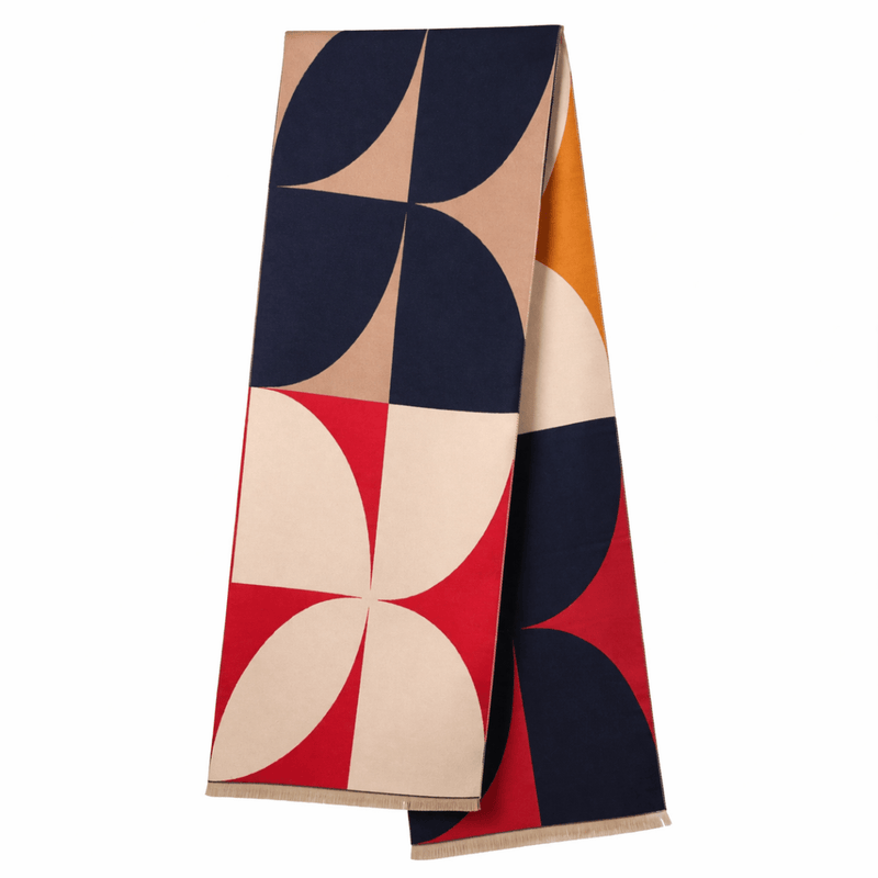 Retro Geometric Scarf - Elegant Everyday Shawl - Heritage Of Scotland - NAVY/RED