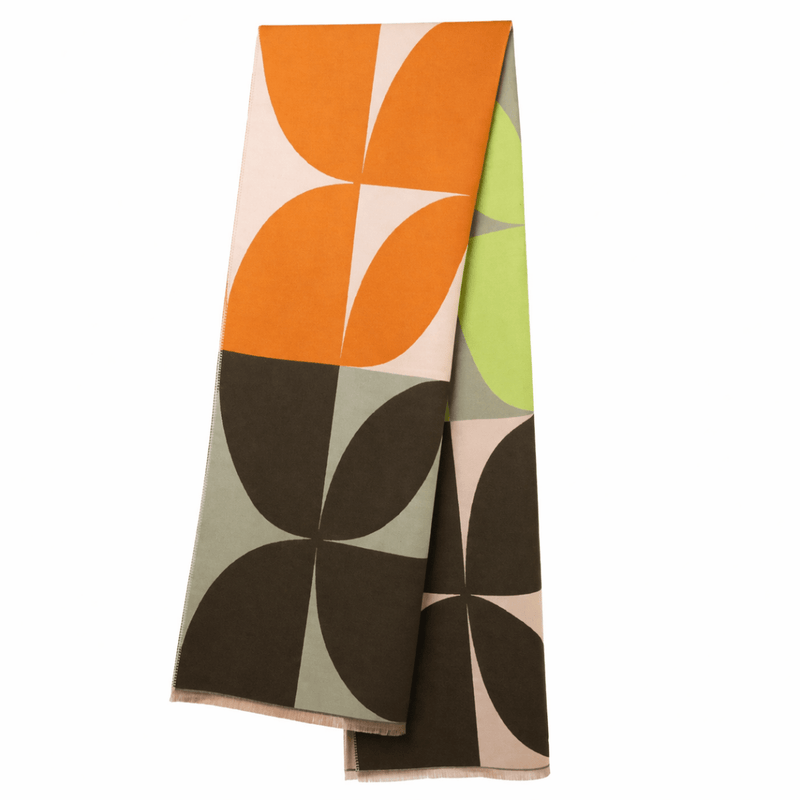 Retro Geometric Scarf - Elegant Everyday Shawl - Heritage Of Scotland - OLIVE MIX