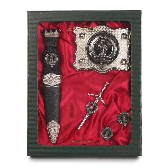 Robertson Clan Badge, Kilt Pin, Lapel Pin, Cufflinks, Keyring/Key Fob & Gift Set — Fine Pewter by Art Pewter — Made in Scotland (Shiny Finish) - Heritage Of Scotland - Gift Set