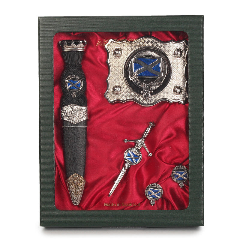 Saltire Clan Badge, Kilt Pin, Lapel Pin, Cufflinks, Keyring/Key Fob & Gift Set — Fine Pewter by Art Pewter — Made in Scotland (Shiny Finish) - Heritage Of Scotland - Gift Set