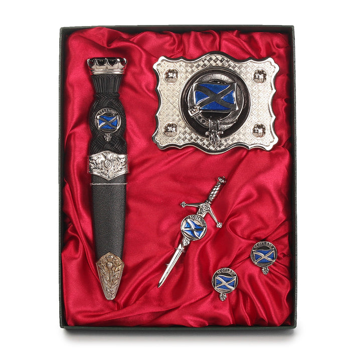 Saltire Clan Badge, Kilt Pin, Lapel Pin, Cufflinks, Keyring/Key Fob & Gift Set — Fine Pewter by Art Pewter — Made in Scotland (Shiny Finish) - Heritage Of Scotland - Gift Set