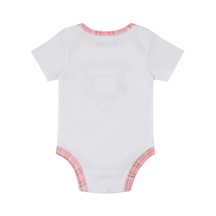 Scotland Cow Babygrow - Heritage Of Scotland - WHITE/PINK TARTAN TRIM