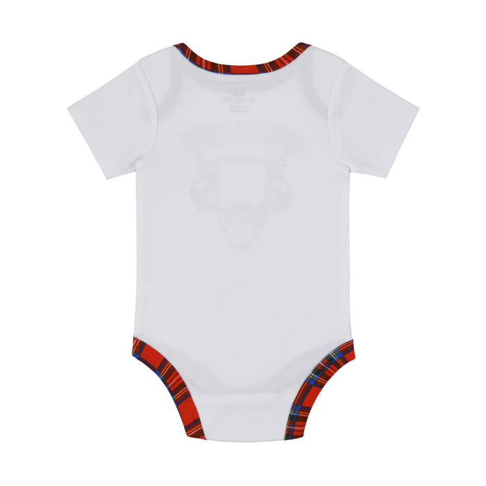 Scotland Cow Babygrow - Heritage Of Scotland - WHITE/RED TARTAN TRIM