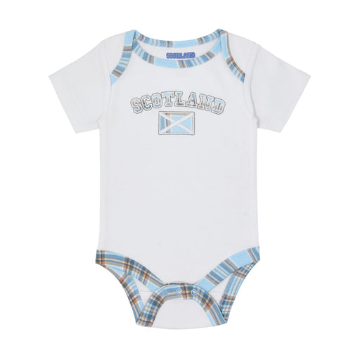 Scotland Flag Babygrow - Heritage Of Scotland - WHITE/BLUE TARTAN TRIM