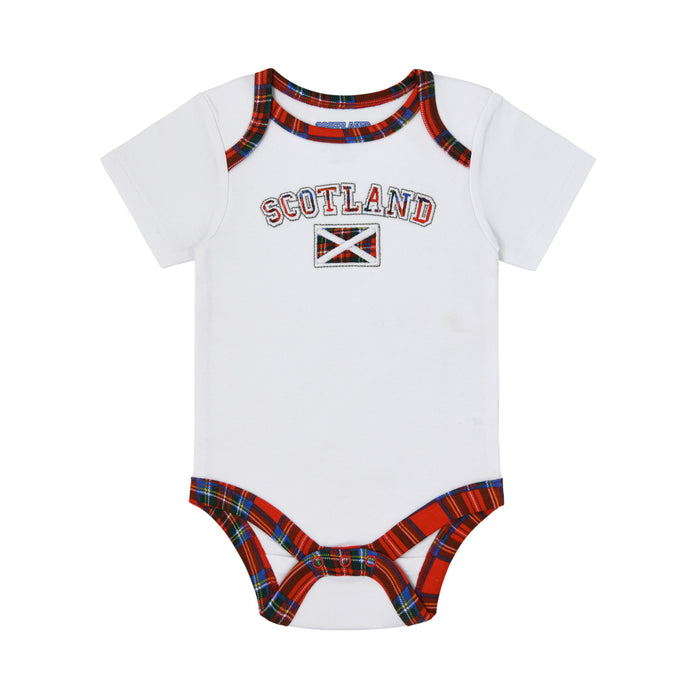 Scotland Flag Babygrow - Heritage Of Scotland - WHITE/RED TARTAN TRIM