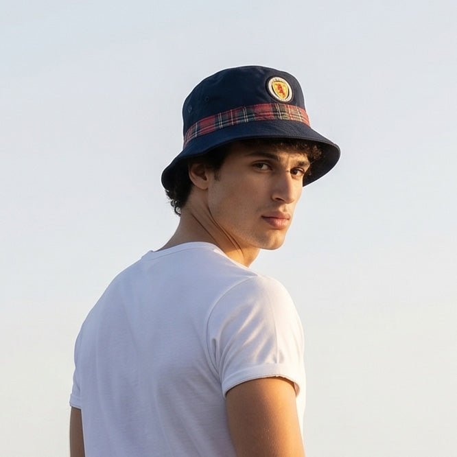 Scotland Football Navy Bucket Hat with Royal Stewart Tartan Trim - Heritage Of Scotland -