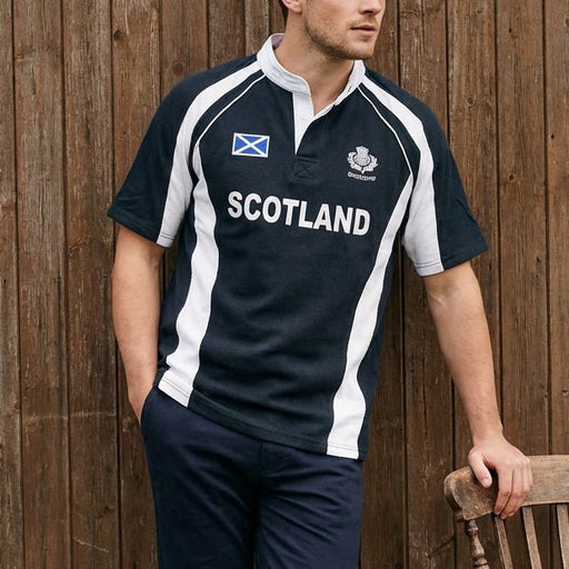 Scotland Haka Rugby Shirt Navy – Classic Scottish Rugby Top - Heritage Of Scotland - S