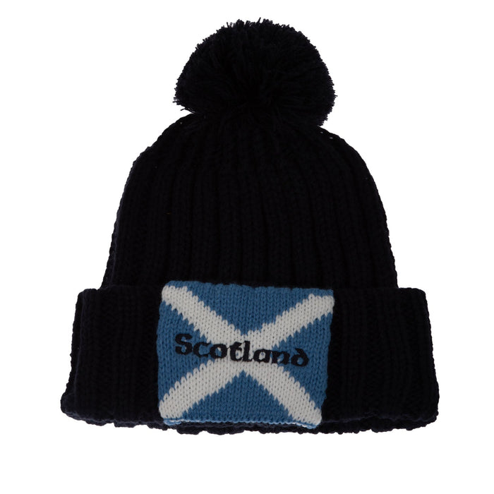 Scotland Knitted Saltire Bobble Hat - Heritage Of Scotland - NAVY