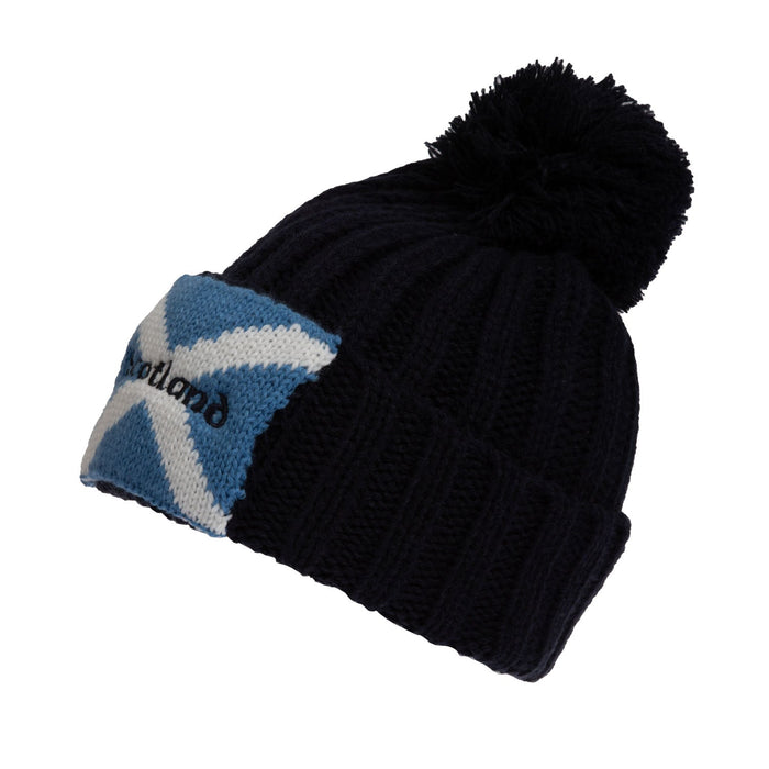 Scotland Knitted Saltire Bobble Hat - Heritage Of Scotland - NAVY