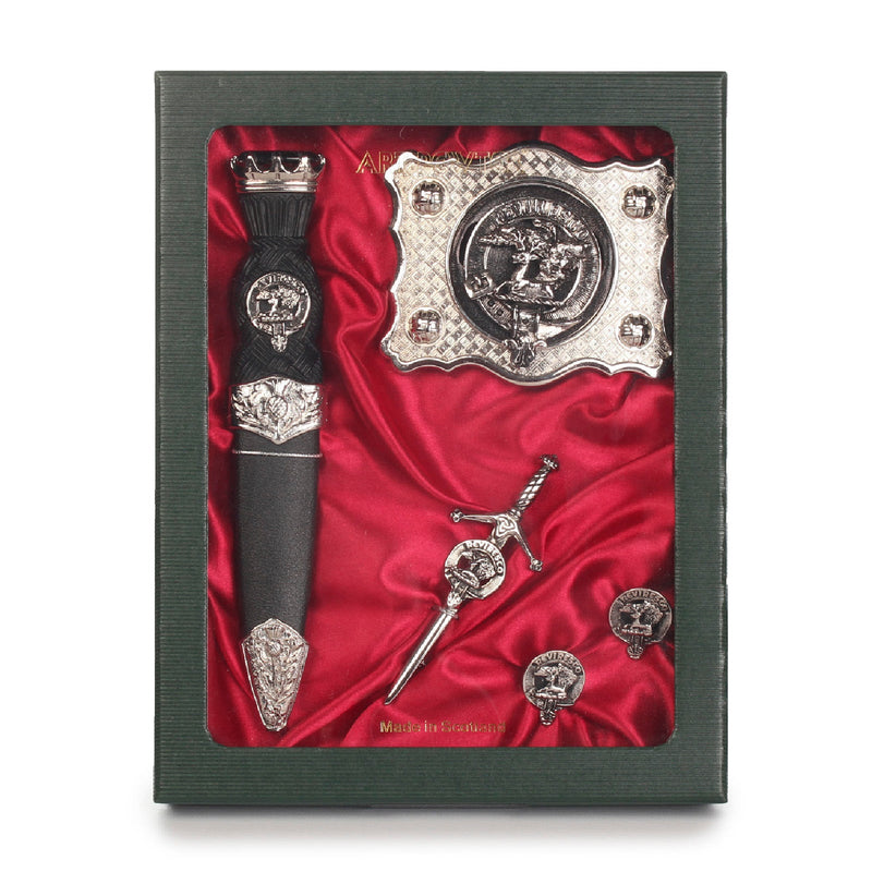 Scotland Map Clan Badge, Kilt Pin, Lapel Pin, Cufflinks, Keyring/Key Fob & Gift Set — Fine Pewter by Art Pewter — Made in Scotland (Shiny Finish) - Heritage Of Scotland - Gift Set