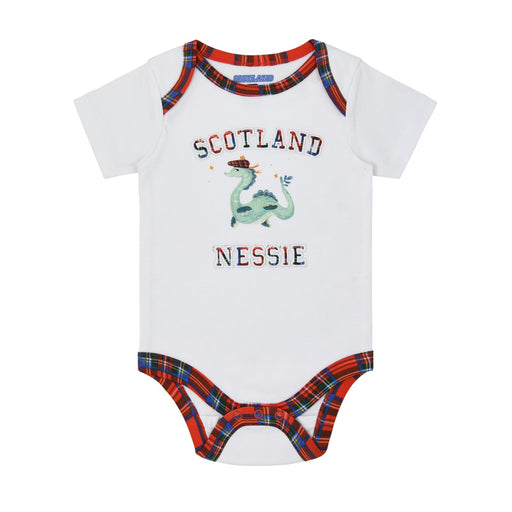 Scotland Nessie Babygrow - Heritage Of Scotland - WHITE/RED TARTAN TRIM