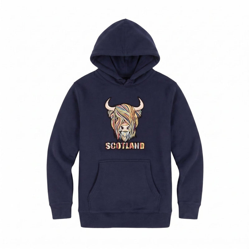 Scotland Pastel Highland Cow Hooded Top Navy - Heritage Of Scotland - NAVY