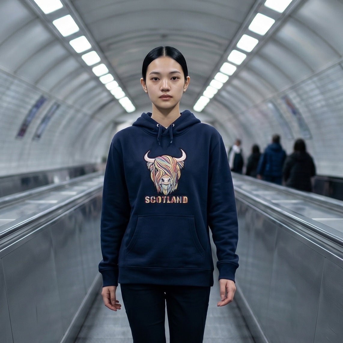 Scotland Pastel Highland Cow Hooded Top Navy - Heritage Of Scotland - NAVY
