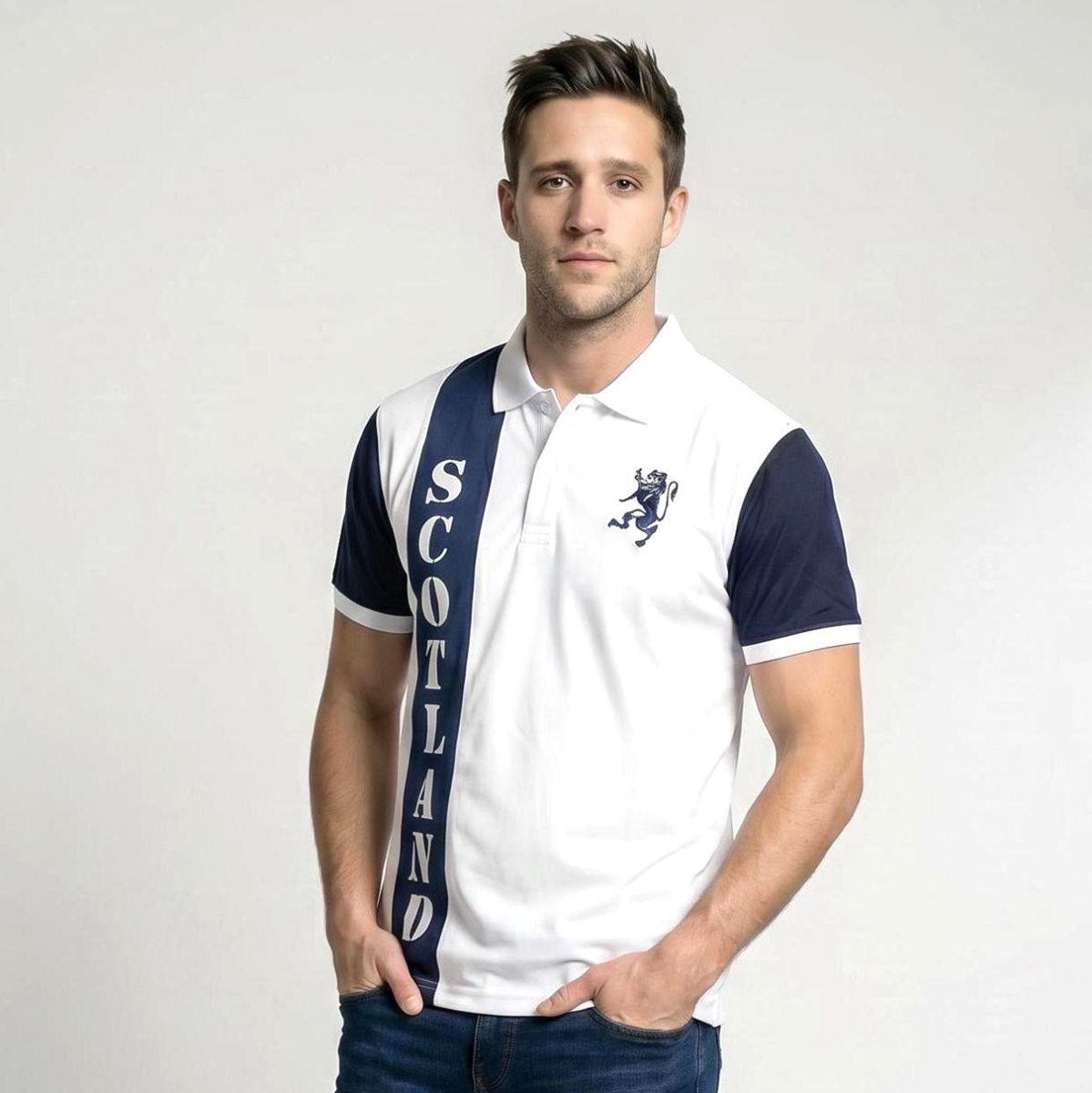 Scotland Richard Polo Shirt White - Navy – Heritage Of Scotland