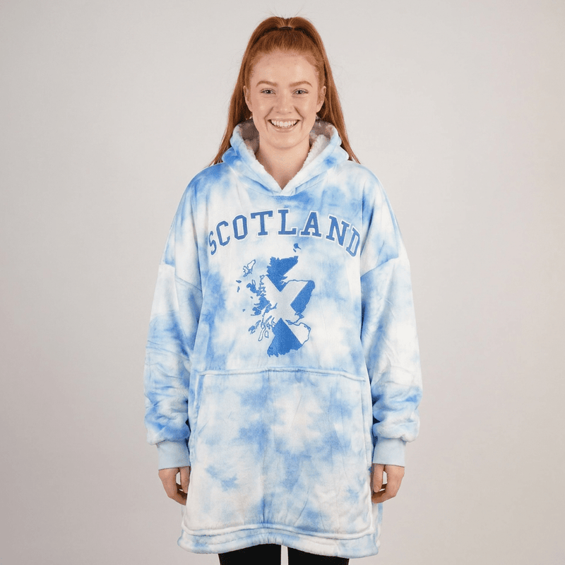 Scotland Tie-Dye Oversized Sherpa Hoodie Blanket - BLUE - Heritage Of Scotland -