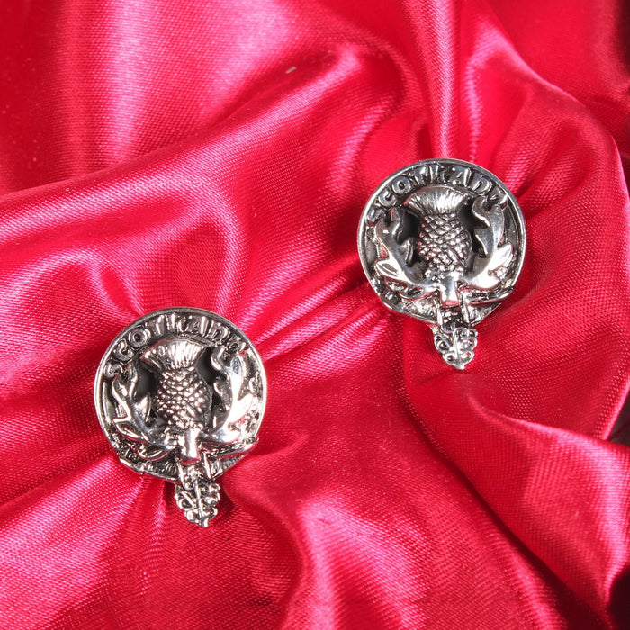 Scots Thistle Clan Badge, Kilt Pin, Lapel Pin, Cufflinks, Keyring/Key Fob & Gift Set — Fine Pewter by Art Pewter — Made in Scotland (Shiny Finish) - Heritage Of Scotland - Cufflinks