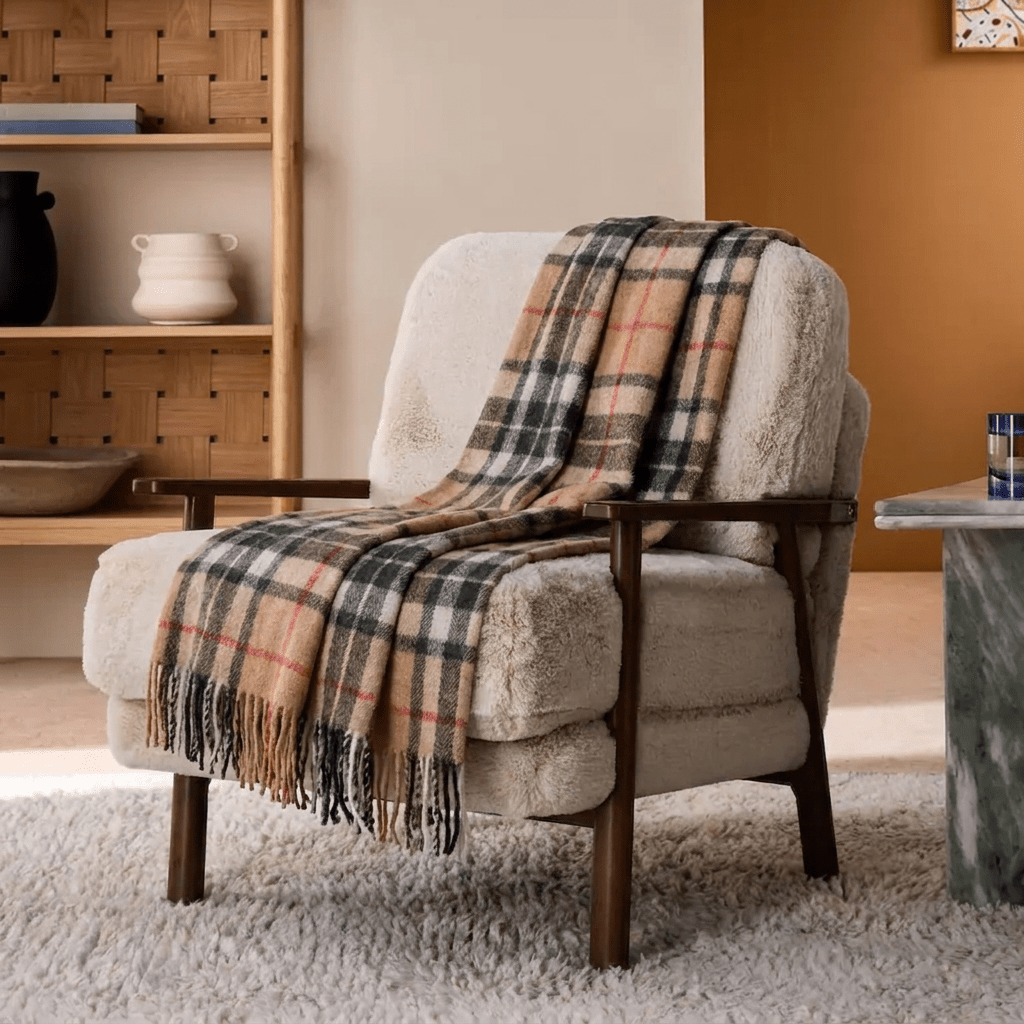 Scottish Highland Tartan Wool Blend Blanket Throw - THOMSON CAMEL - Heritage Of Scotland -