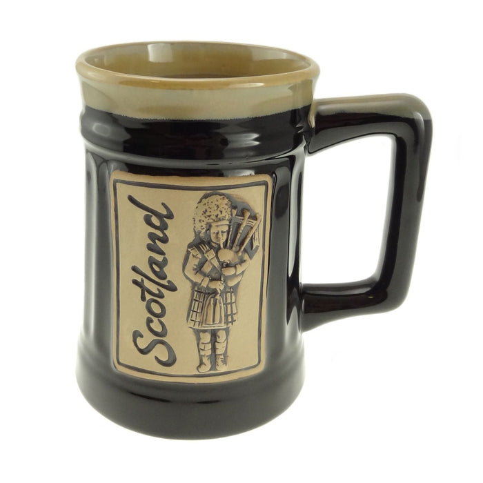 Scottish Stoneware Beer Mug with Piper and Scotland Motif - Heritage Of Scotland - Black
