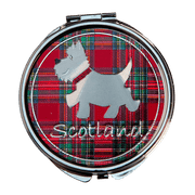 Scottish Tartan Compact Mirror – Westie & Highland Coo Travel Mirror - Heritage Of Scotland - Red Tartan Westie
