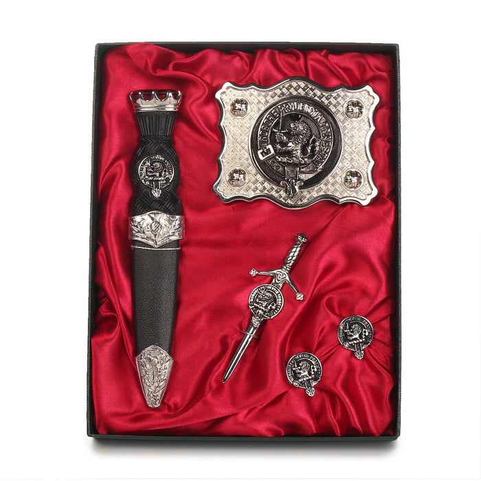 Shamrock Clan Badge, Kilt Pin, Lapel Pin, Cufflinks, Keyring/Key Fob & Gift Set — Fine Pewter by Art Pewter — Made in Scotland (Shiny Finish) - Heritage Of Scotland - Gift Set
