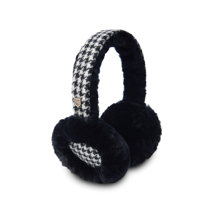 Sheepskin Earmuffs Black And White Dogtooth - Heritage Of Scotland - BLACK AND WHITE DOGTOOTH