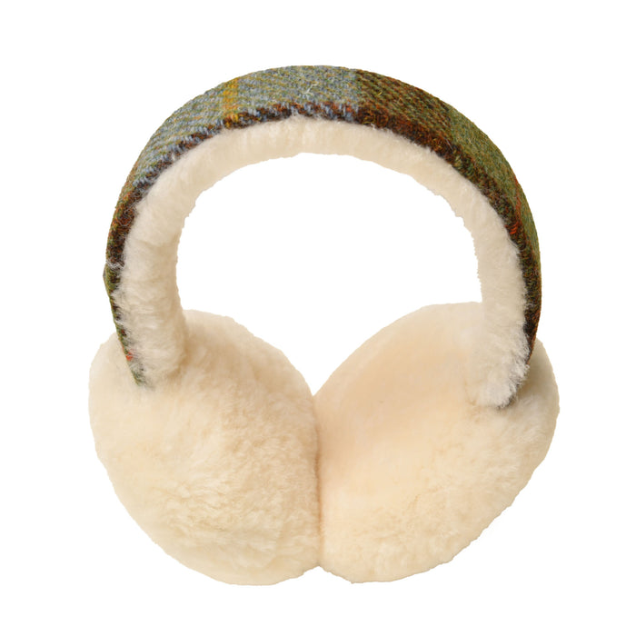 Sheepskin Earmuffs Chestnut Blue Tartan - Heritage Of Scotland - CHESTNUT BLUE TARTAN