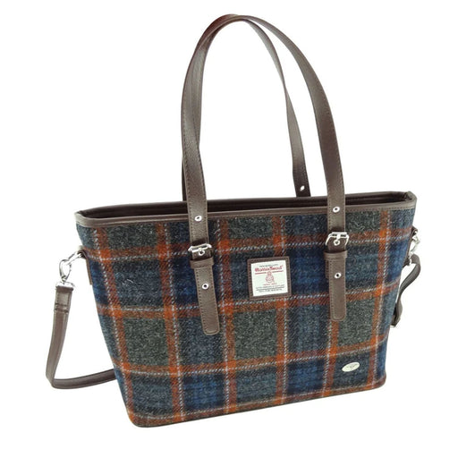 Spey Harris Tweed Tote Bag Grey / Rust Overcheck - Heritage Of Scotland - Grey / Rust Overcheck