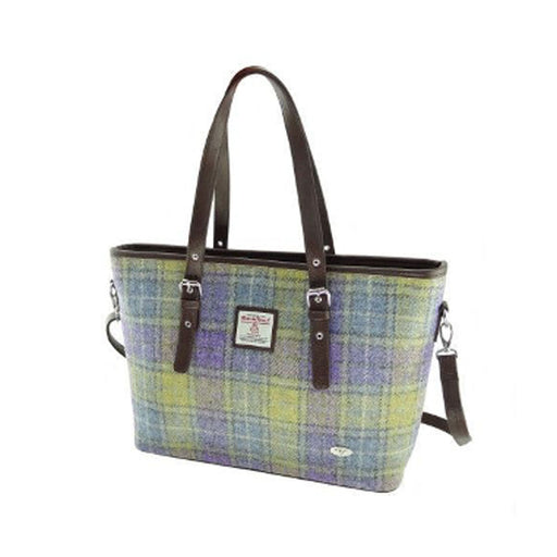 Spey Harris Tweed Tote Bag Muted Lilac/Green Check - Heritage Of Scotland - MUTED LILAC/GREEN CHECK