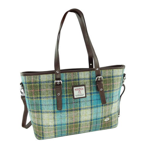 Spey Harris Tweed Tote Bag Turqoise Tartan - Heritage Of Scotland - Turqoise Tartan