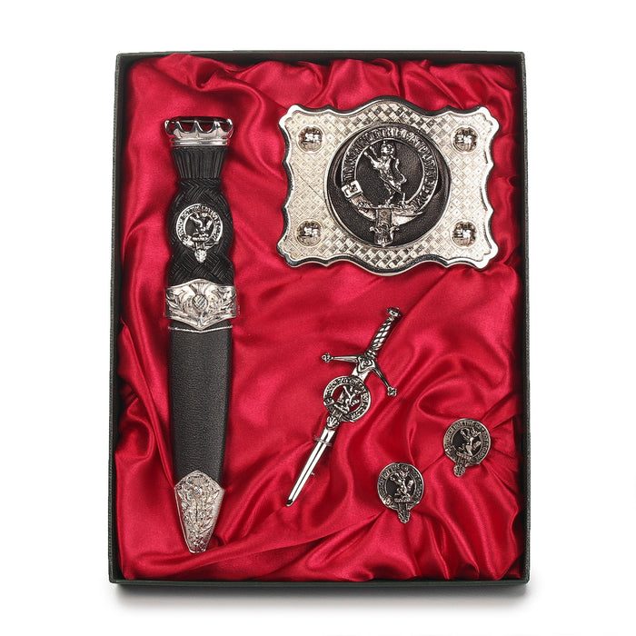 Stewart Clan Badge, Kilt Pin, Lapel Pin, Cufflinks, Keyring/Key Fob & Gift Set — Fine Pewter by Art Pewter — Made in Scotland (Shiny Finish) - Heritage Of Scotland - Gift Set