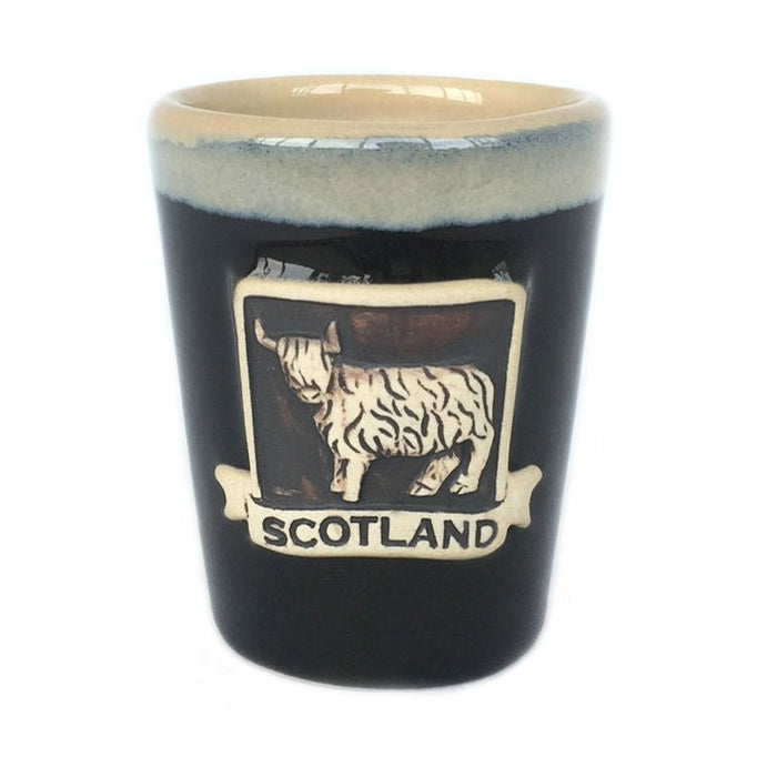 Stoneware Shot Cup Highland Cow Original – Scottish Barware Gift - Heritage Of Scotland - Black