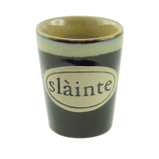 Stoneware Shot Cup – Slàinte Design for Scottish Cheer - Heritage Of Scotland - Black