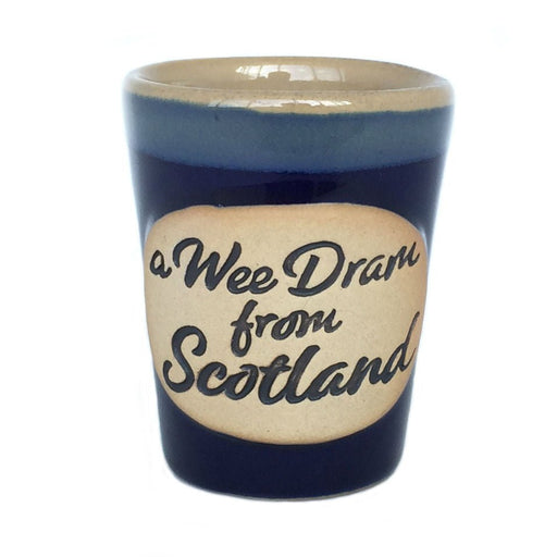 Stoneware Shot Cup with A Wee Dram from Scotland – Scottish Gift - Heritage Of Scotland - Blue