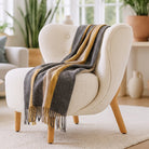 Stripe Herringbone Wool Blanket - Natural Taupe - Heritage Of Scotland -
