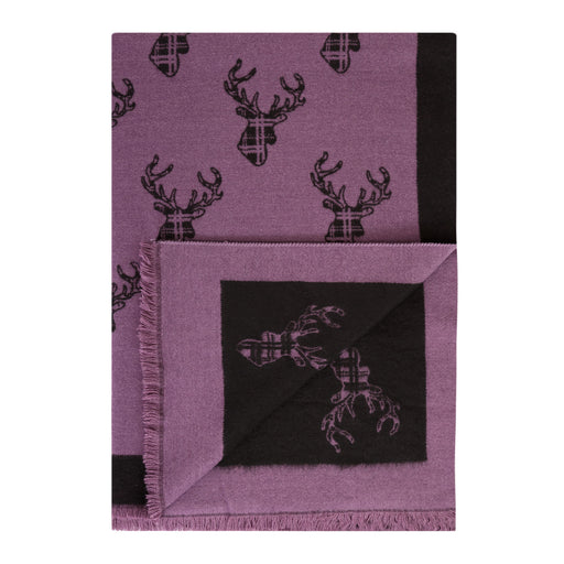 Supersoft Tartan Stag Scarf - Heritage Of Scotland - PURPLE/BLACK